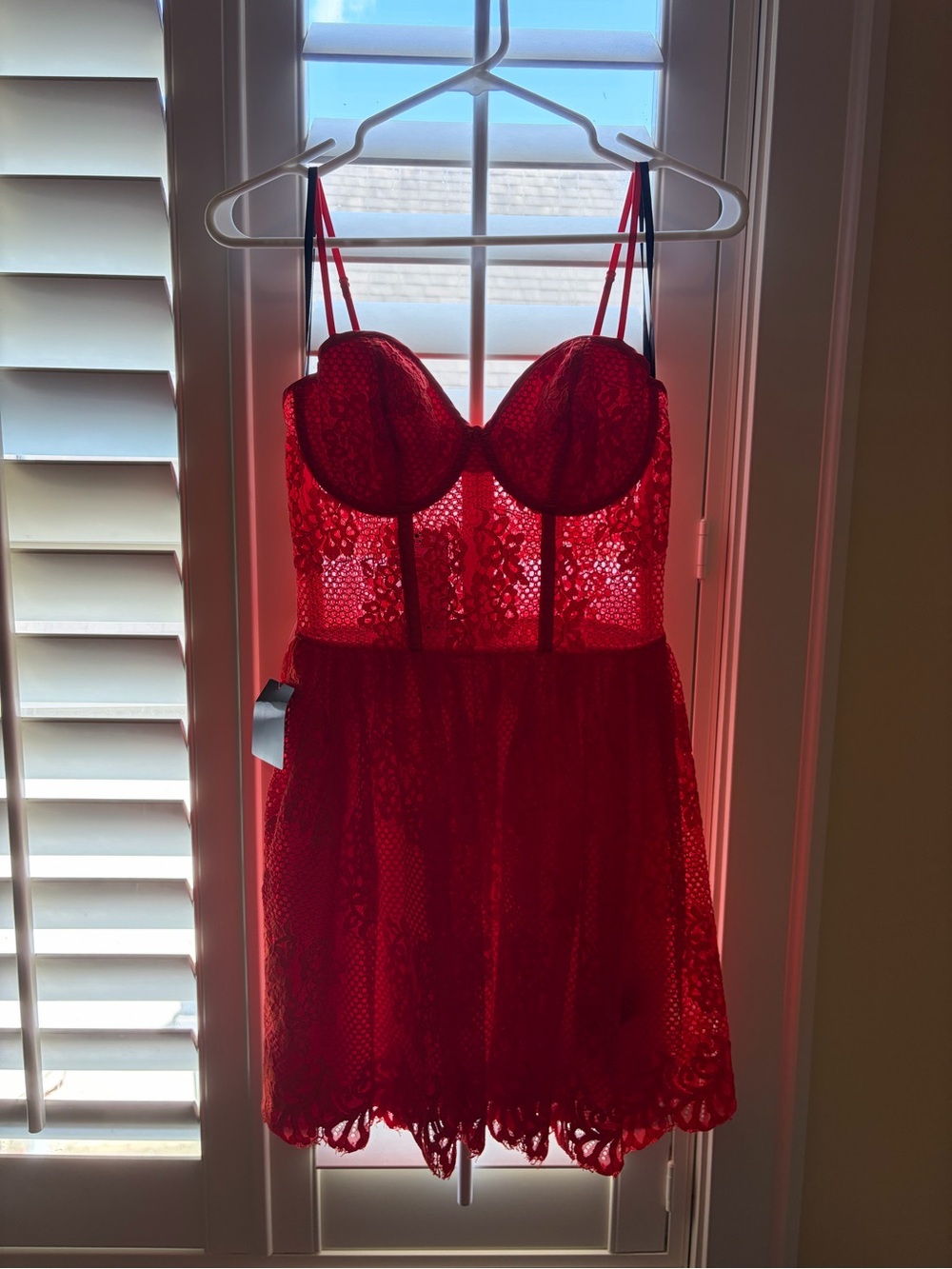 NWT Bebe Lace Bustier Dress, Poinciana